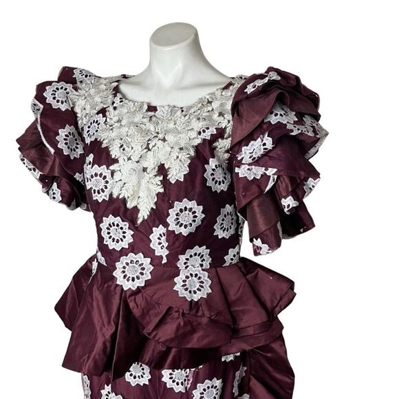 HANDMADE Lace African Style Formal Top Skirt Burgundy White Hand Crafted - Picture 4 of 13